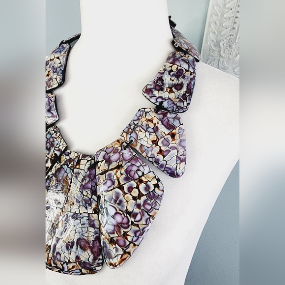Statement Purple, Cream & Blue Abalone Shell Necklace - Picture 2 of 7